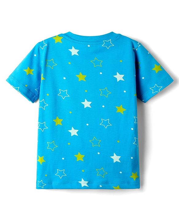 Babyhug Cotton Knit Half Sleeves Short Co-Ord Night Suit with Star Print - Blue