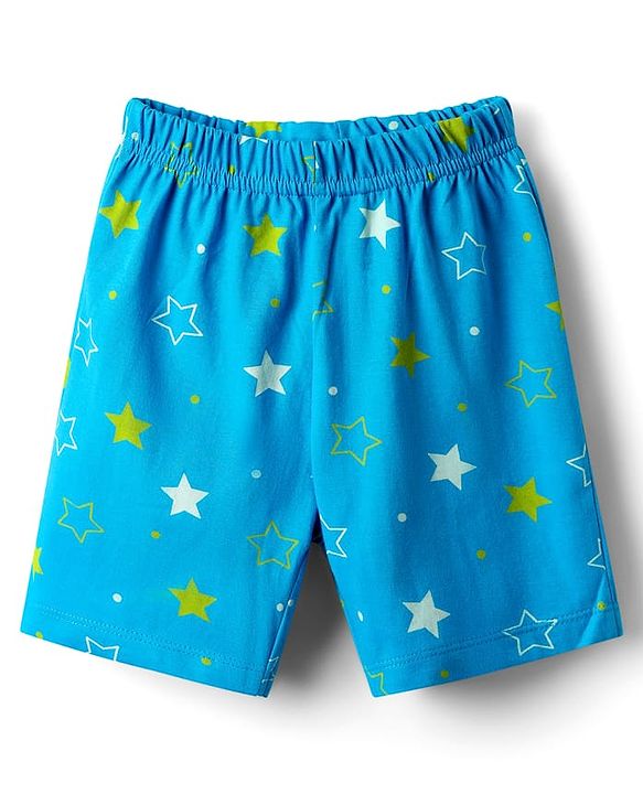 Babyhug Cotton Knit Half Sleeves Short Co-Ord Night Suit with Star Print - Blue