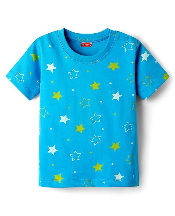 Babyhug Cotton Knit Half Sleeves Short Co-Ord Night Suit with Star Print - Blue