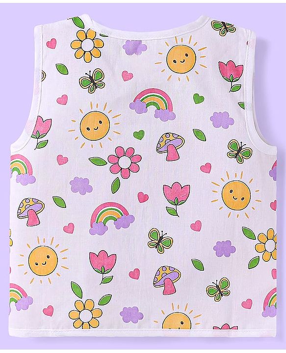 Babyhug 100% Cambric Woven  Sleeveless Front Open Jhabla with Heart & Floral Print  Pack of 3 - Yellow White & Pink