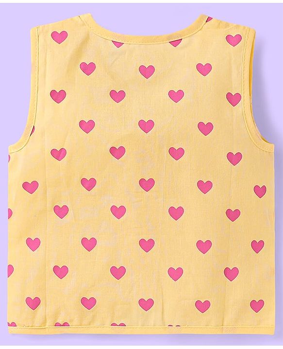 Babyhug 100% Cambric Woven  Sleeveless Front Open Jhabla with Heart & Floral Print  Pack of 3 - Yellow White & Pink