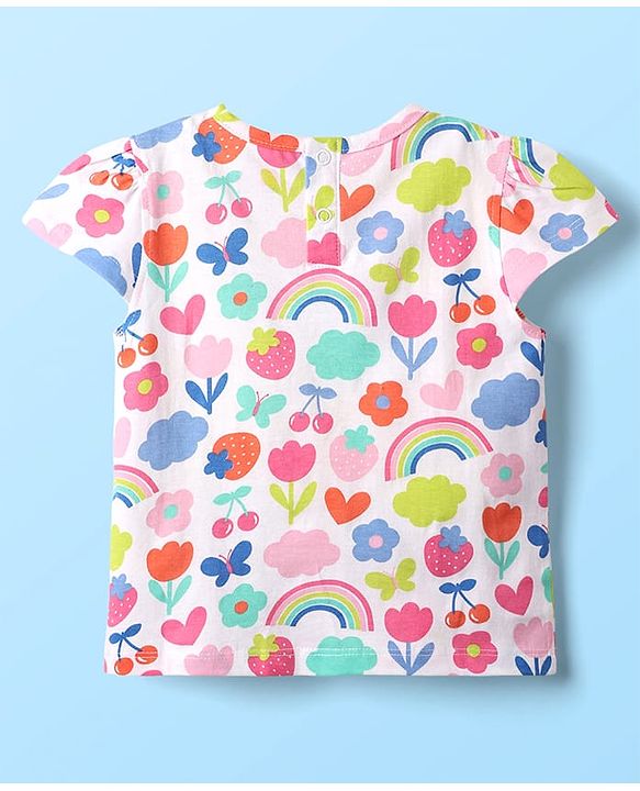 Babyhug Cotton Knit Cap Sleeves T-Shirts with Floral & Text Print Pack of 3 - Pink Light Green & White