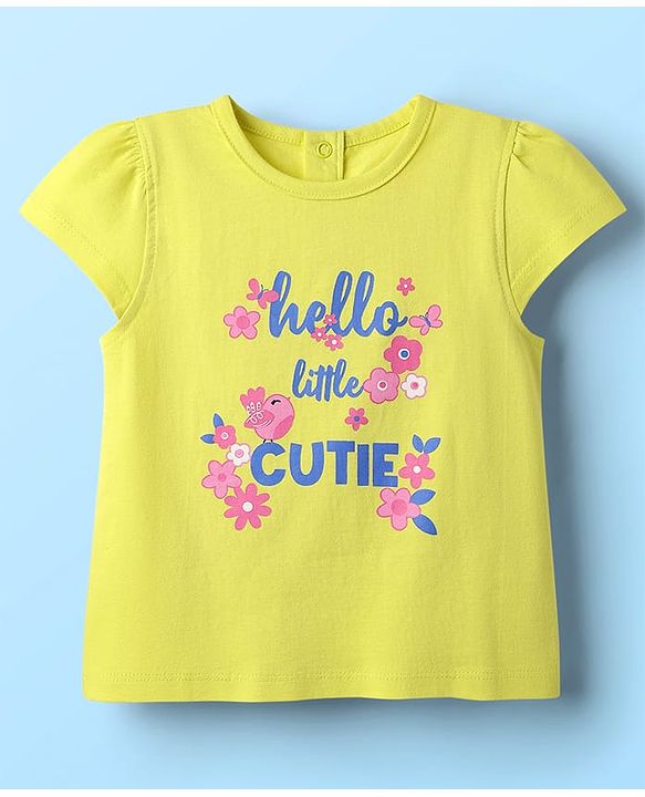 Babyhug Cotton Knit Cap Sleeves T-Shirts with Floral & Text Print Pack of 3 - Pink Light Green & White