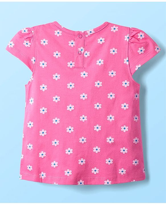Babyhug Cotton Knit Cap Sleeves T-Shirts with Floral & Text Print Pack of 3 - Pink Light Green & White