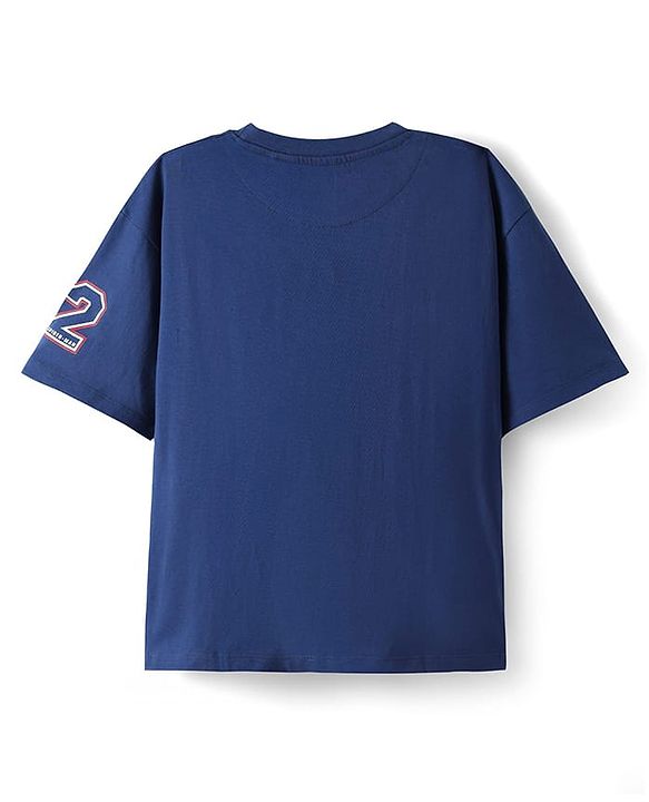 Pine Kids Marvel Single Jersey Knit Half Drop Shoulder Sleeves Oversized T-Shirt with Spider Man Graphics - Navy Blue