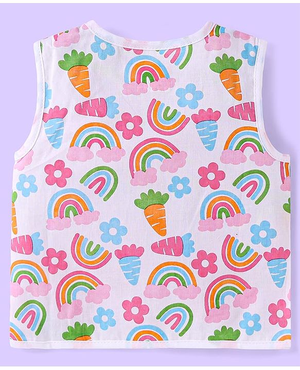 Babyhug 100% Cambric Woven Sleeveless Front Open Jhabla with Heart & Rainbow Print  Pack of 3 - Pink Blue & White