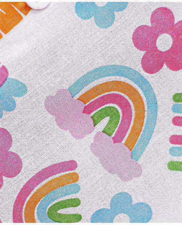 Babyhug 100% Cambric Woven Sleeveless Front Open Jhabla with Heart & Rainbow Print  Pack of 3 - Pink Blue & White