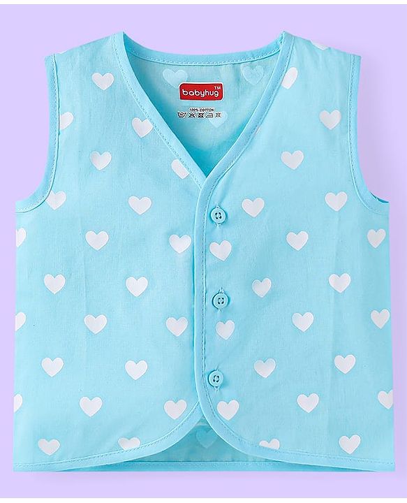 Babyhug 100% Cambric Woven Sleeveless Front Open Jhabla with Heart & Rainbow Print  Pack of 3 - Pink Blue & White
