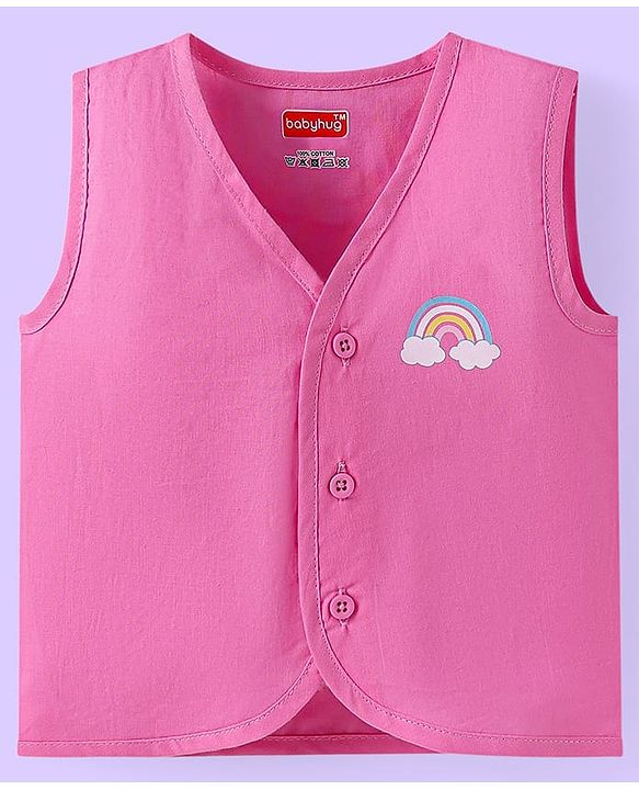 Babyhug 100% Cambric Woven Sleeveless Front Open Jhabla with Heart & Rainbow Print  Pack of 3 - Pink Blue & White