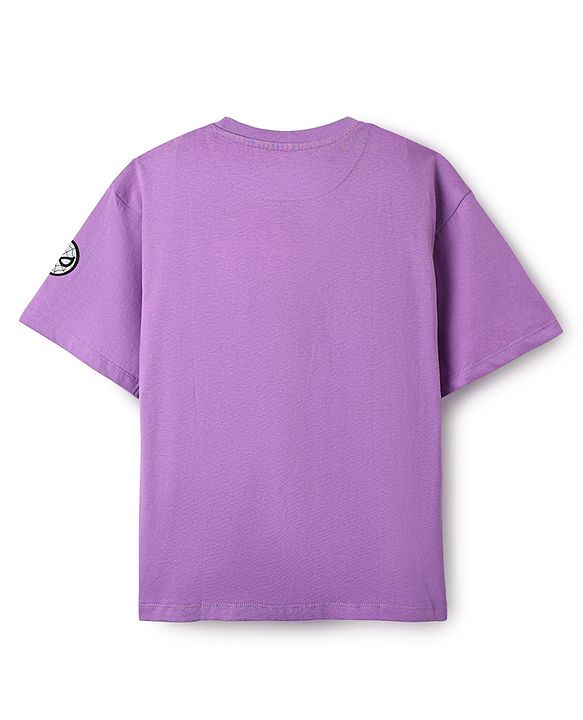 Pine Kids Marvel Single Jersey Knit Half Drop Shoulder Sleeves Oversized T-Shirt with Spider Man Graphics & Badge Detailing - Lavender