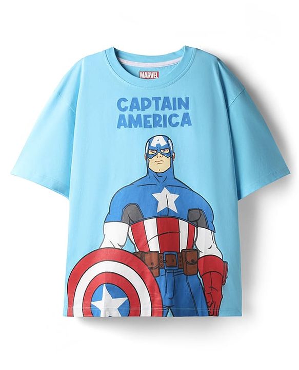 Pine Kids Marvel Single Jersey Knit Drop Shoulder Half Sleeves Oversized T-Shirt with Avengers Graphics Pack Of 3 - Red Light Blue & Yellow