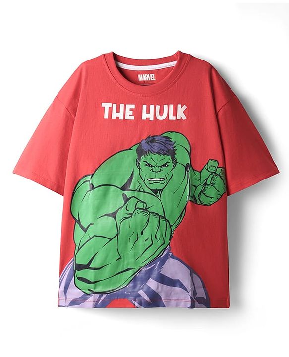Pine Kids Marvel Single Jersey Knit Drop Shoulder Half Sleeves Oversized T-Shirt with Avengers Graphics Pack Of 3 - Red Light Blue & Yellow