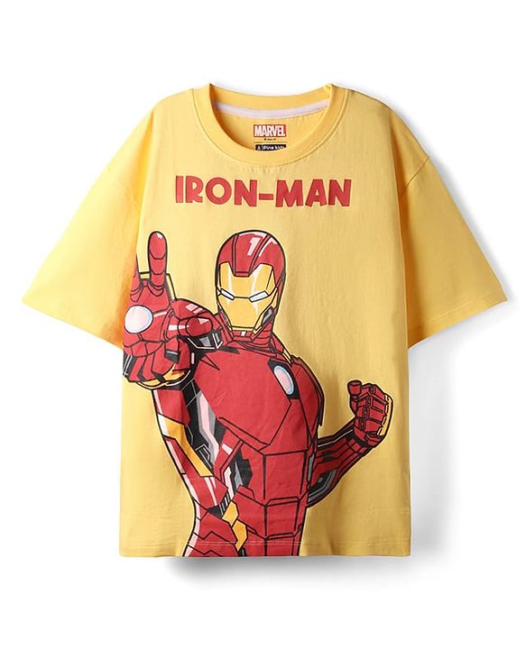 Pine Kids Marvel Single Jersey Knit Drop Shoulder Half Sleeves Oversized T-Shirt with Avengers Graphics Pack Of 3 - Red Light Blue & Yellow