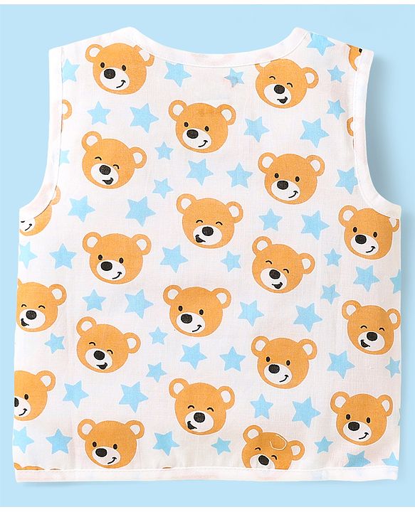Babyhug Cambric Woven Sleeveless Jhablas With Striped & Bear Print Pack Of 3 - Yellow Red & White
