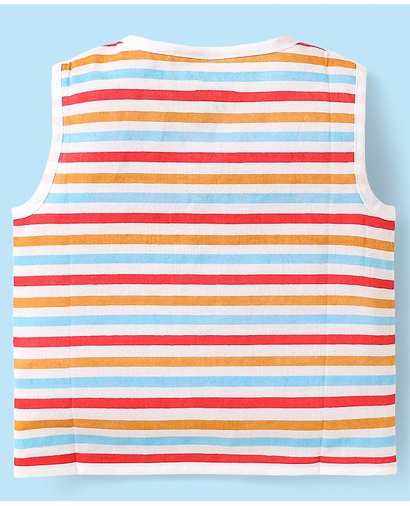 Babyhug Cambric Woven Sleeveless Jhablas With Striped & Bear Print Pack Of 3 - Yellow Red & White