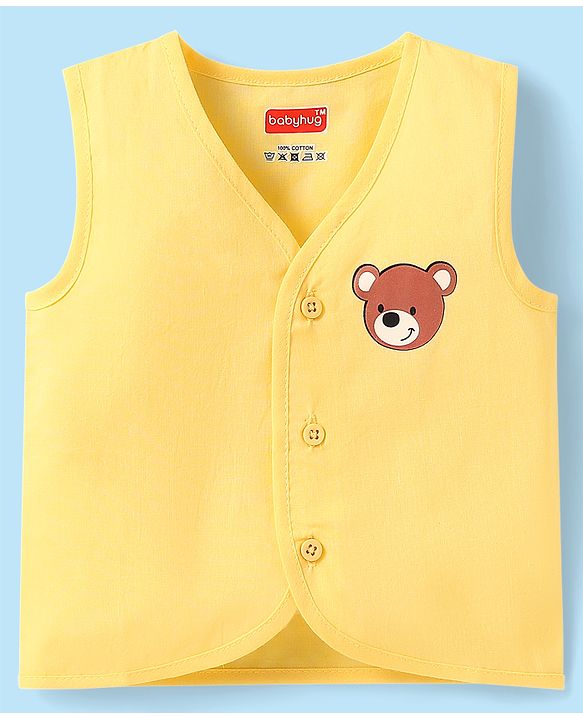 Babyhug Cambric Woven Sleeveless Jhablas With Striped & Bear Print Pack Of 3 - Yellow Red & White