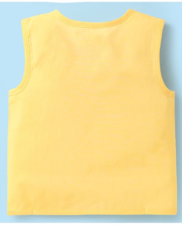 Babyhug Cambric Woven Sleeveless Jhablas With Striped & Bear Print Pack Of 3 - Yellow Red & White