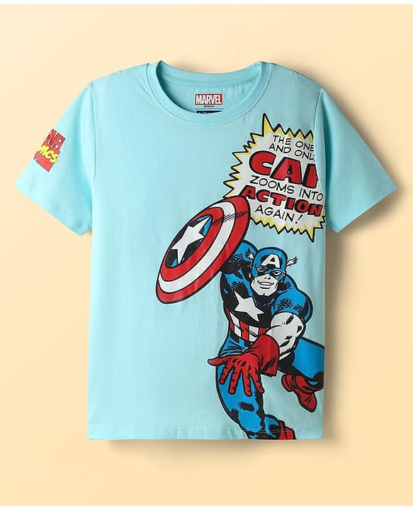 Pine Kids Marvel Single Jersey Knit Half Sleeve T-Shirt with Avengers Graphics Pack of 3 - Light Green Light Blue & White
