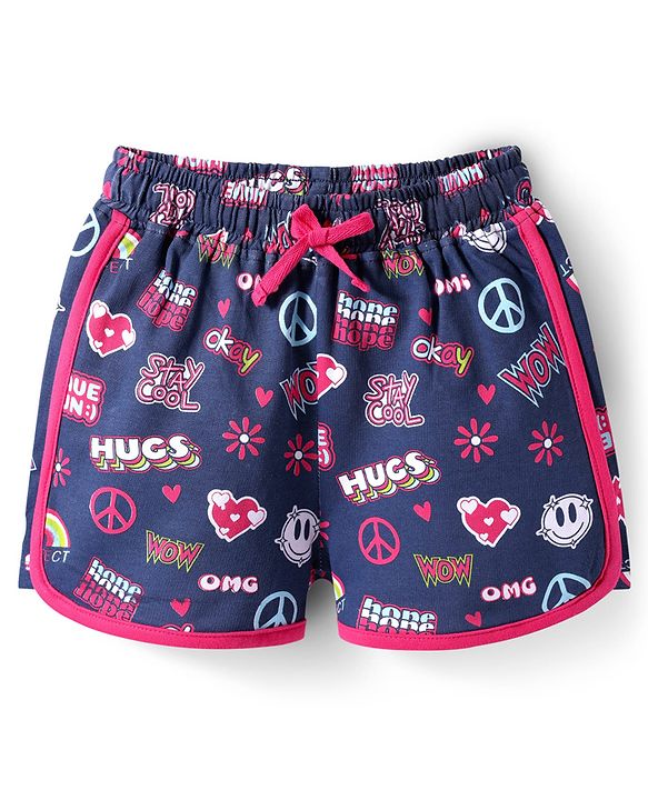 Pine Kids Looper Knit Mid Thigh Length Shorts with Text Print - Navy Blue