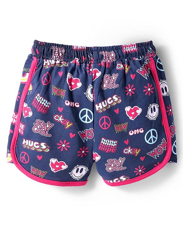 Pine Kids Looper Knit Mid Thigh Length Shorts with Text Print - Navy Blue