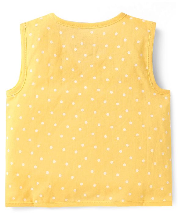 Babyhug Cambric Woven Sleeveless Front Open Jhablas With Polka Dots & Tree Print Pack Of 3 - Purple Pink & Yellow