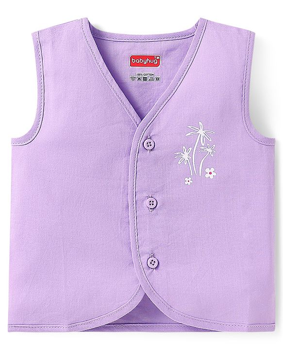 Babyhug Cambric Woven Sleeveless Front Open Jhablas With Polka Dots & Tree Print Pack Of 3 - Purple Pink & Yellow