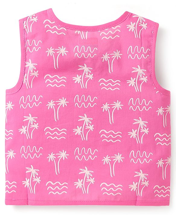 Babyhug Cambric Woven Sleeveless Front Open Jhablas With Polka Dots & Tree Print Pack Of 3 - Purple Pink & Yellow