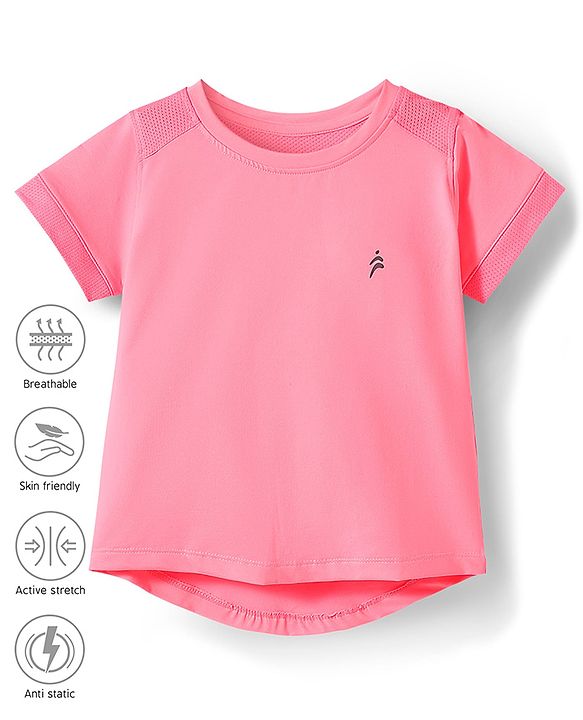 Pine Active Knit Half Sleeves High Stretch Skin Friendly Solid T-Shirt - Pink
