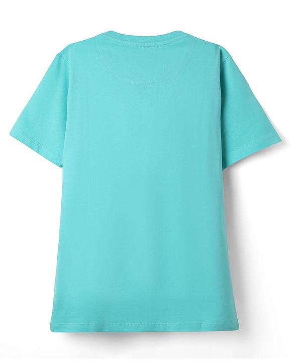 Pine Kids Marvel Single Jersey Knit Half Drop Shoulder Sleeves Oversized T-Shirt with Spider Man Graphics - Aqua Blue