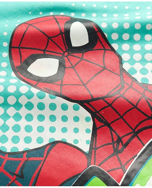 Pine Kids Marvel Single Jersey Knit Half Drop Shoulder Sleeves Oversized T-Shirt with Spider Man Graphics - Aqua Blue