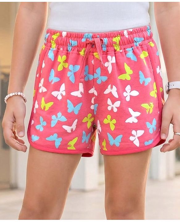 Pine Kids Looper Knit Mid Thigh Shorts With Butterfly Print - Pink