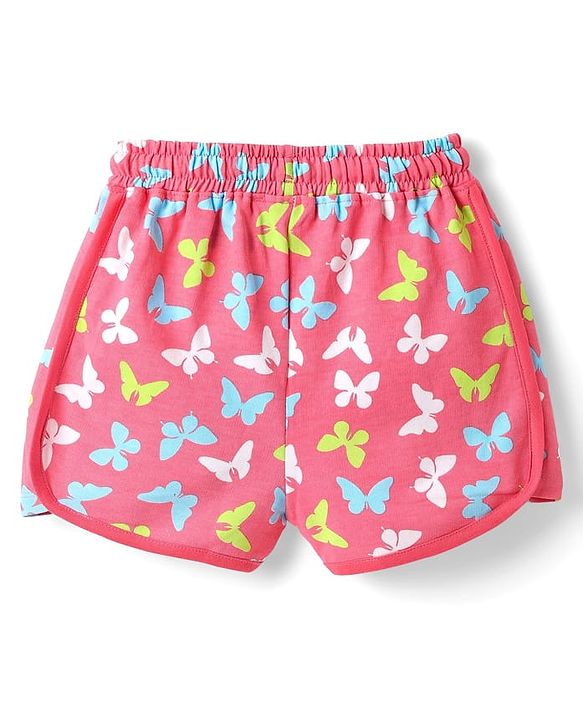 Pine Kids Looper Knit Mid Thigh Shorts With Butterfly Print - Pink