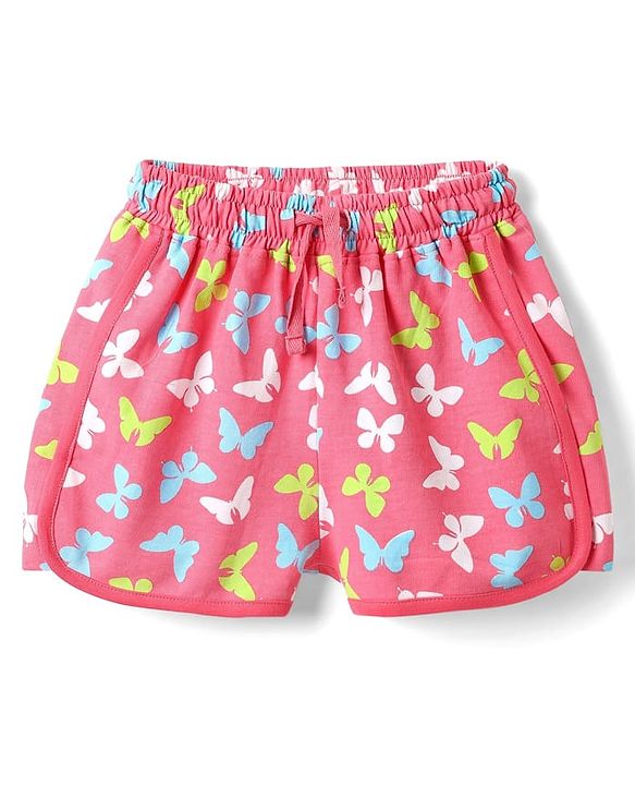 Pine Kids Looper Knit Mid Thigh Shorts With Butterfly Print - Pink
