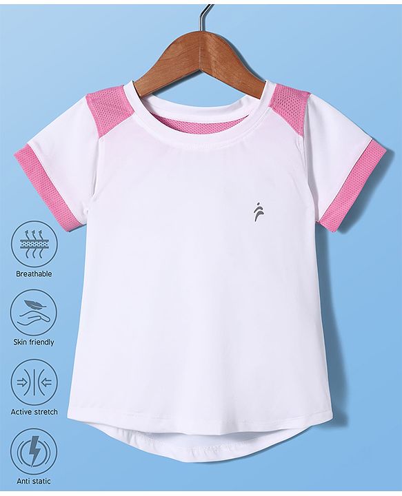 PINE ACTIVE Knit Half Sleeves High Stretch Skin Friendly Solid T-Shirt - White