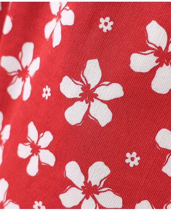 Pine Kids Looper Knit Mid Thigh Shorts With Floral Print - Red