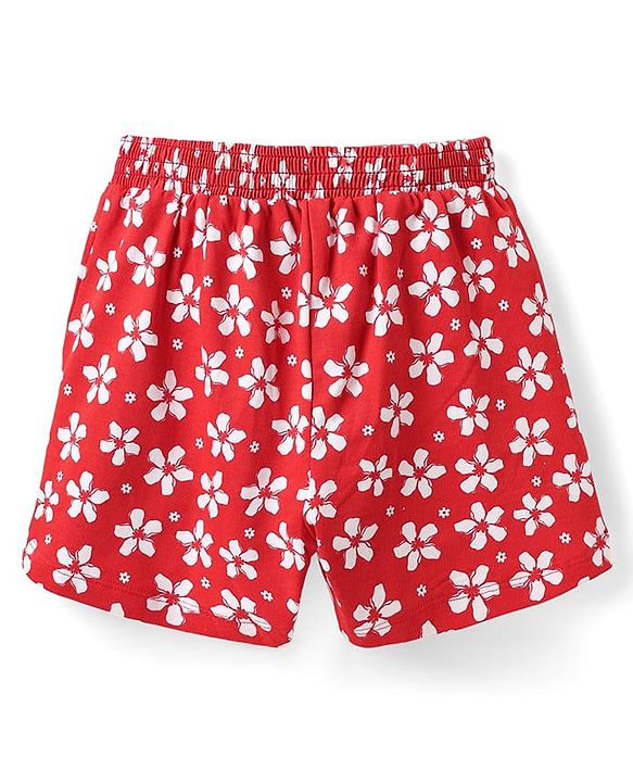 Pine Kids Looper Knit Mid Thigh Shorts With Floral Print - Red