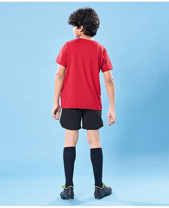 Pine Active Knit Half Sleeves High Stretch Skin Friendly Cut & Sew Solid Color T-Shirt - Red