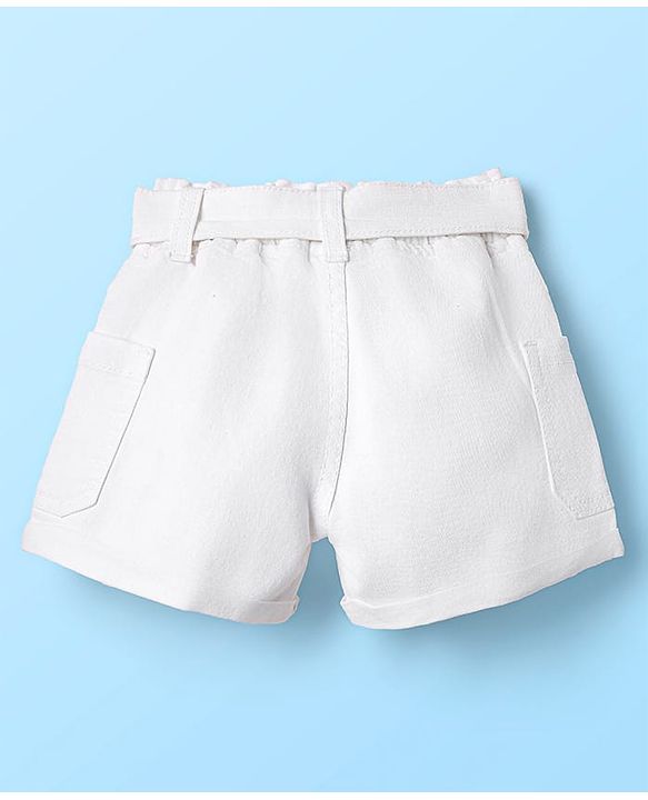 Babyhug Mid Thigh Denim Washed Shorts With Stretch - White