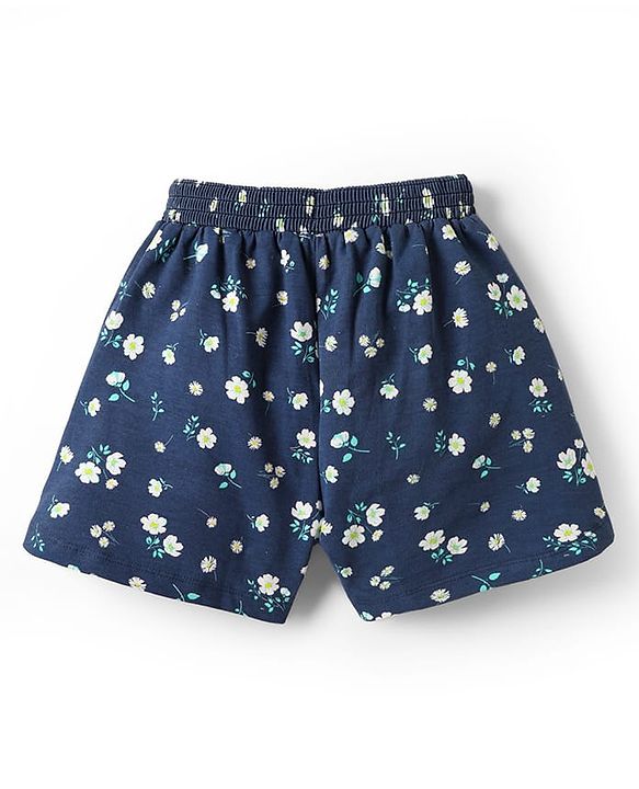 Pine Kids Looper Knit Mid Thigh Shorts With Floral Print - Navy Blue