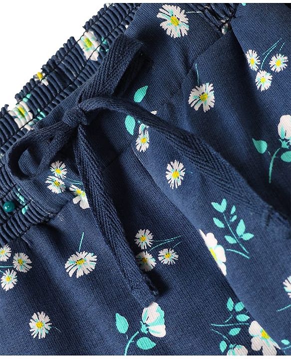 Pine Kids Looper Knit Mid Thigh Shorts With Floral Print - Navy Blue