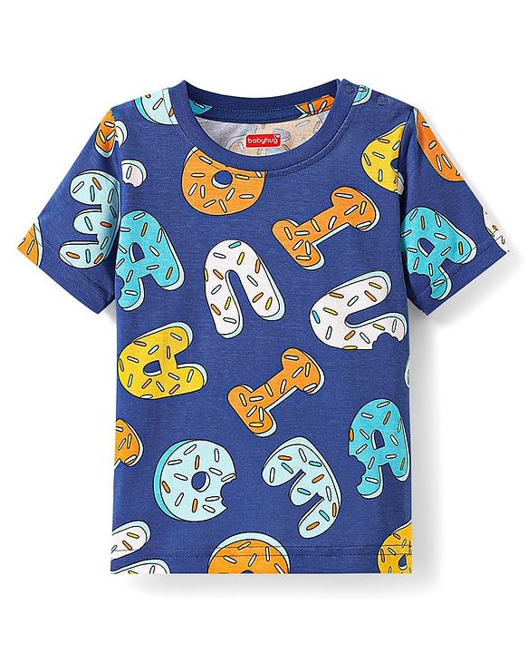 Babyhug Cotton Knit Half Sleeves Shorts Co-ords Night Suit with Text Print - Navy Blue