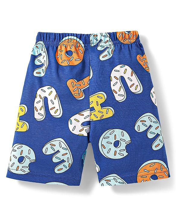 Babyhug Cotton Knit Half Sleeves Shorts Co-ords Night Suit with Text Print - Navy Blue