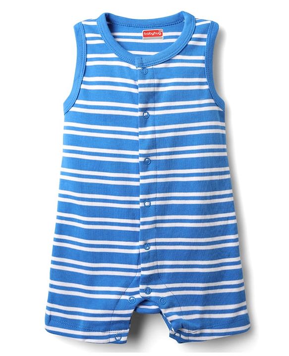 Babyhug 100% Cotton Knit Sleeveless Striped & Airplane Printed Rompers Pack of 2 - Red & Blue