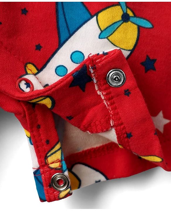 Babyhug 100% Cotton Knit Sleeveless Striped & Airplane Printed Rompers Pack of 2 - Red & Blue