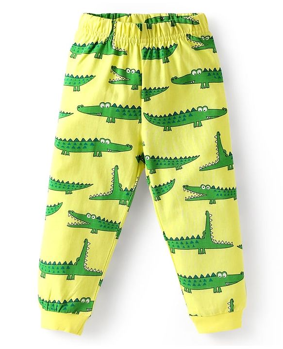 Babyhug Cotton Knit Half Sleeves Co-ords Night Suit  with Dino Print -Limegreen