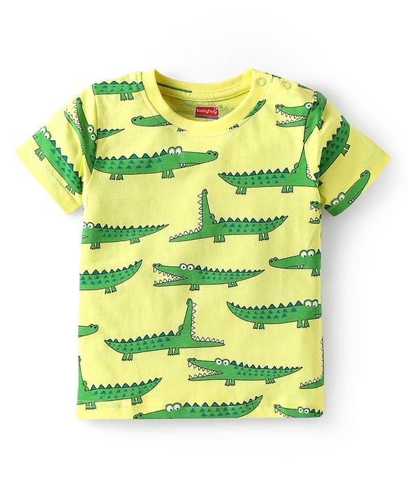 Babyhug Cotton Knit Half Sleeves Co-ords Night Suit  with Dino Print -Limegreen