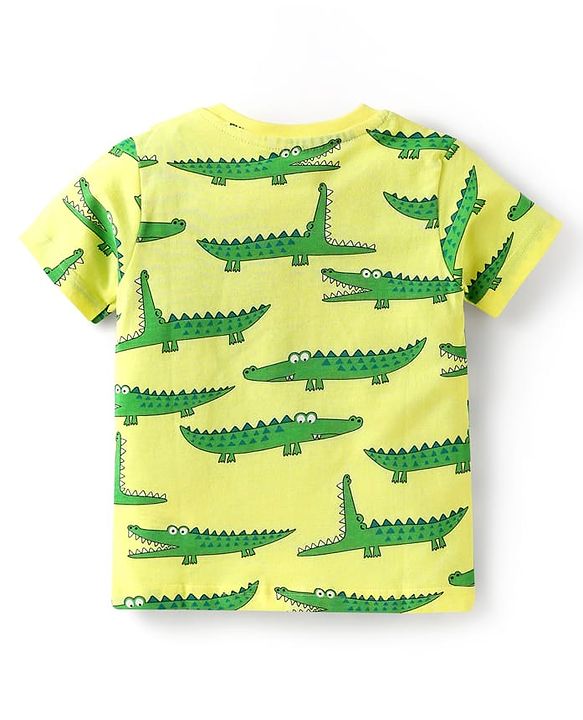 Babyhug Cotton Knit Half Sleeves Co-ords Night Suit  with Dino Print -Limegreen