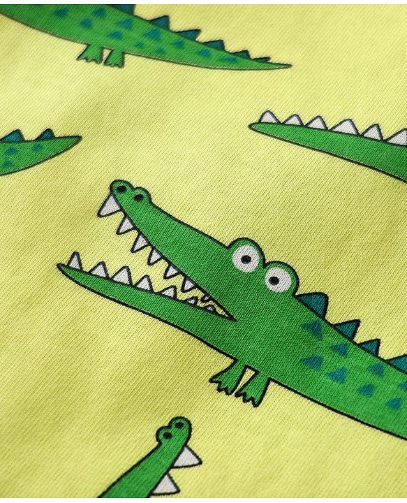 Babyhug Cotton Knit Half Sleeves Co-ords Night Suit  with Dino Print -Limegreen
