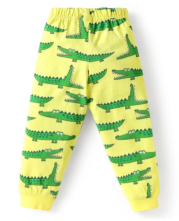Babyhug Cotton Knit Half Sleeves Co-ords Night Suit  with Dino Print -Limegreen