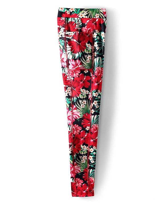 Pine Active Knit Full Length Super Stretch Leggings with Floral Print - Black